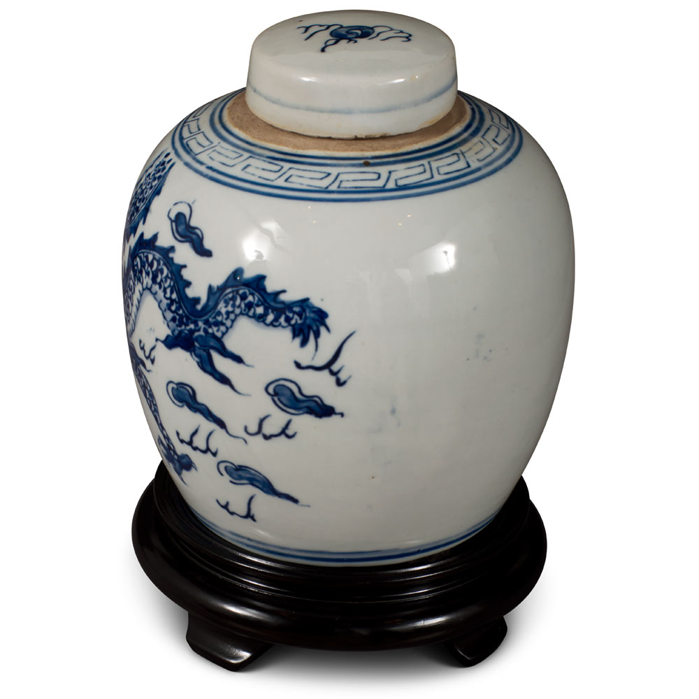 Blue and White Porcelain Dragon Motif Chinese Jar