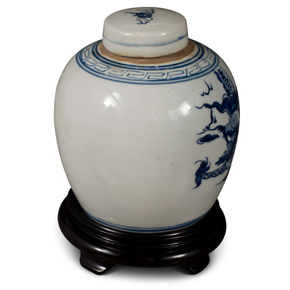 Blue and White Porcelain Dragon Motif Chinese Jar