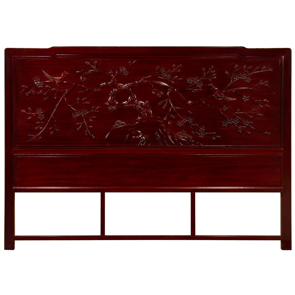 Cherry Finish King Size Rosewood Chinese Cherry Blossom Motif Headboard