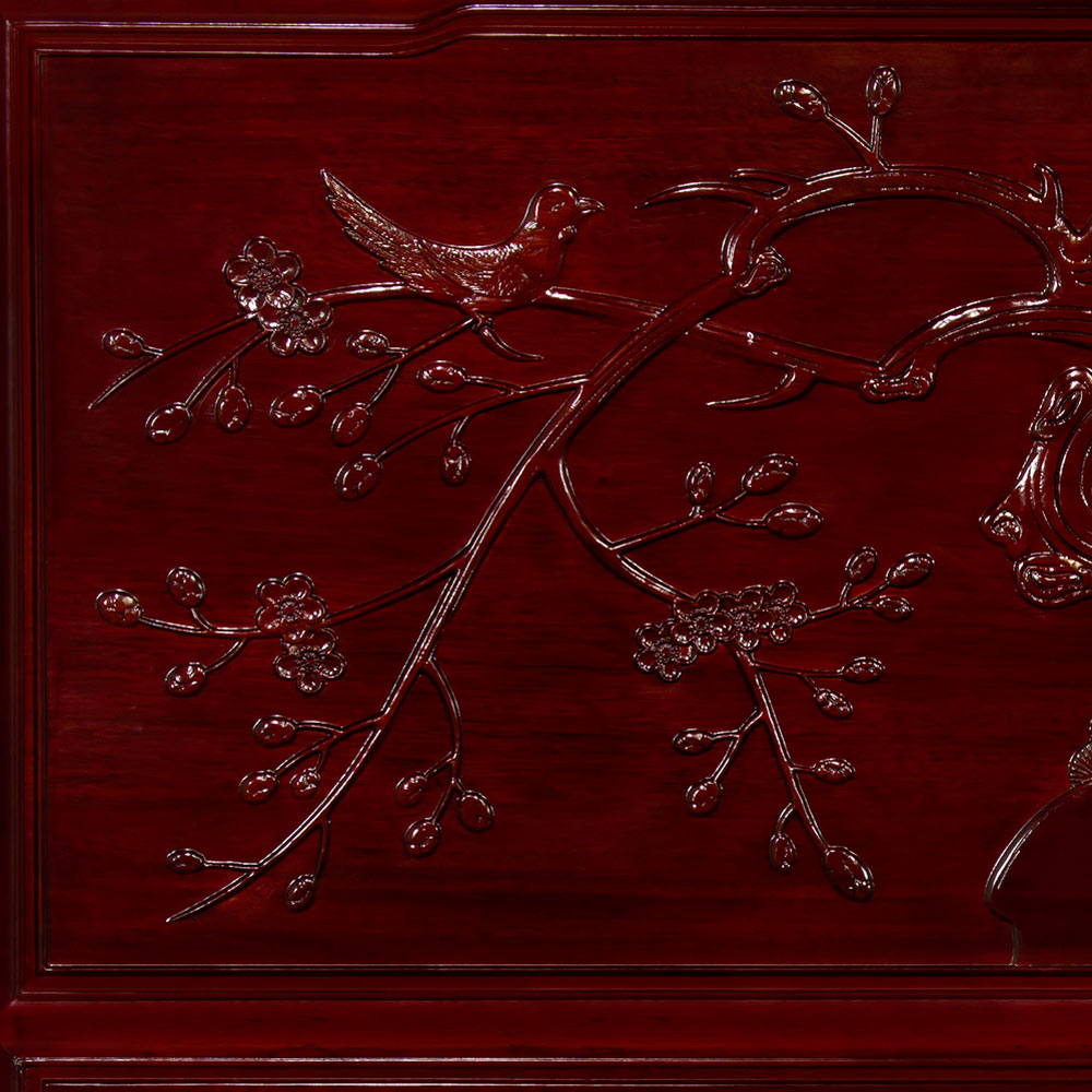 Cherry Finish King Size Rosewood Chinese Cherry Blossom Motif Headboard