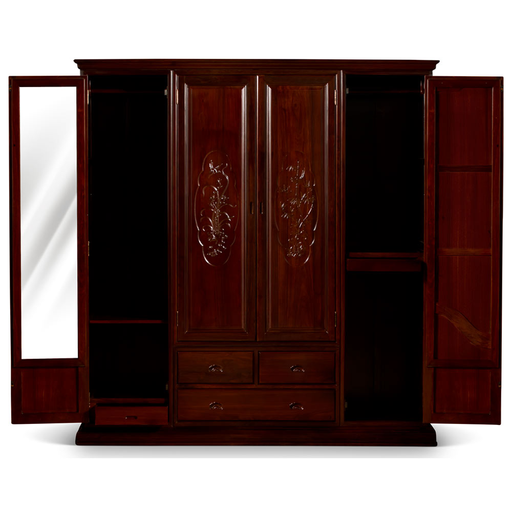 Hand Carved Ebonywood Flower Motif Armoire - with FREE Inside Delivery