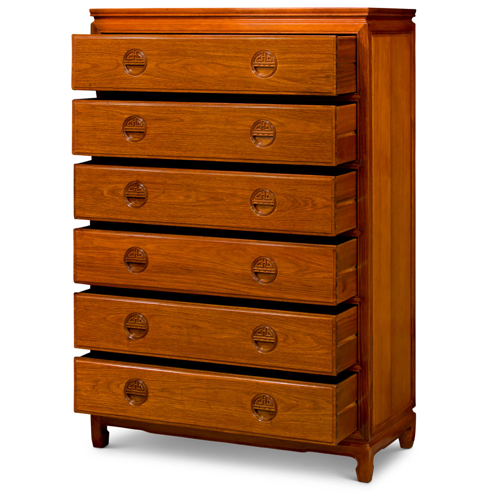 Natural Finish Rosewood Longevity High Chest of Drawers