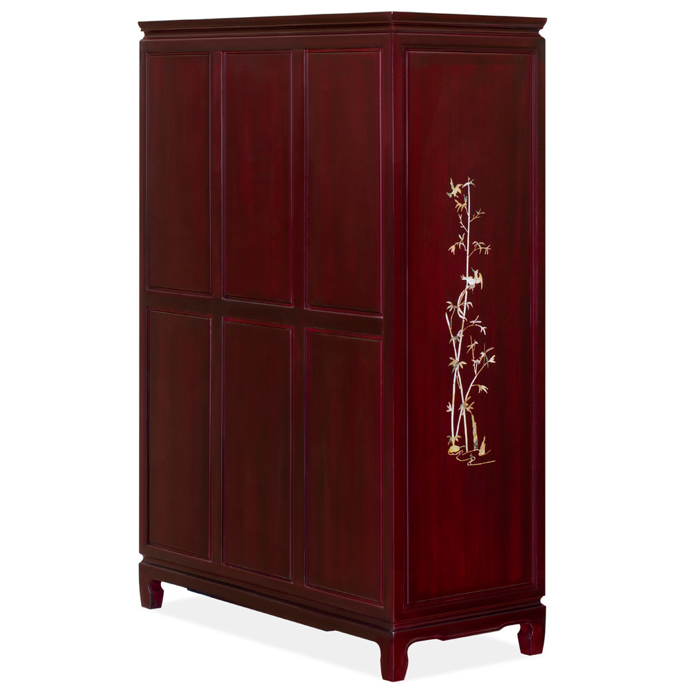 Dark Cherry Rosewood Mother of Pearl Inlaid Oriental Chest of Drawers