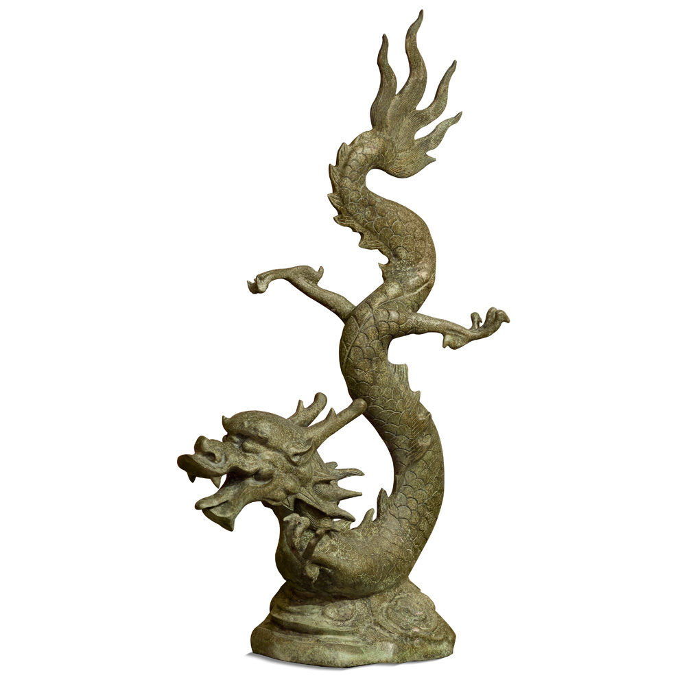 Bronze Flying Prosperity Dragon Oriental Statue Set