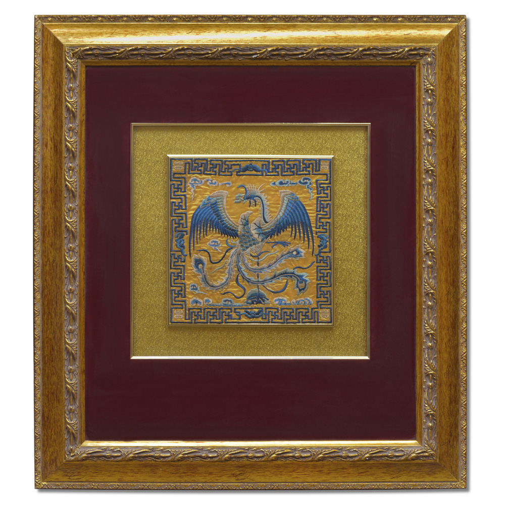 Chinese Silk Embroidery of Dragon and Phoenix Shadow Box Set