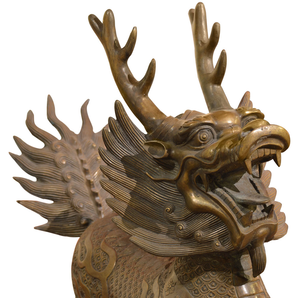 Bronze Marching Kirin Oriental Statue Set