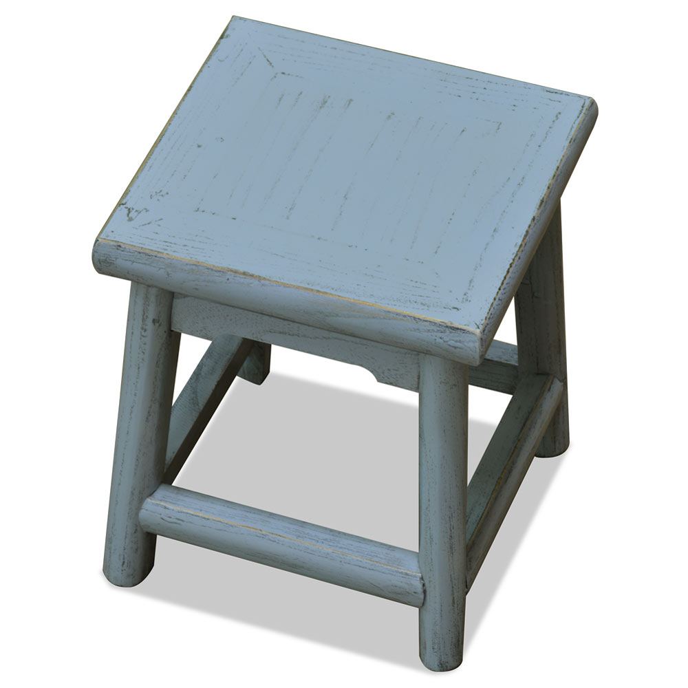 Distressed Grey Petite Chinese Village Wooden Bench
