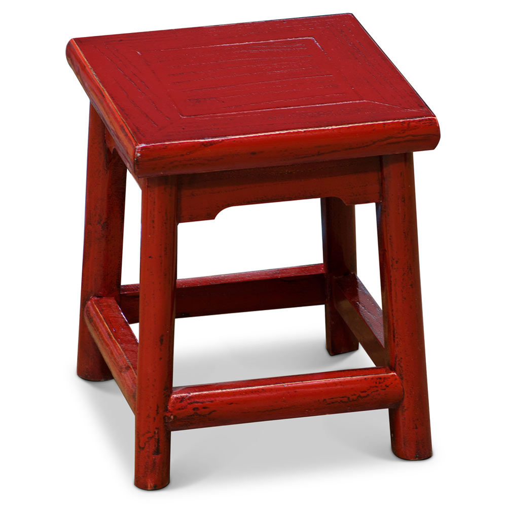 Distressed Red Petite Chinese Village Wooden Bench