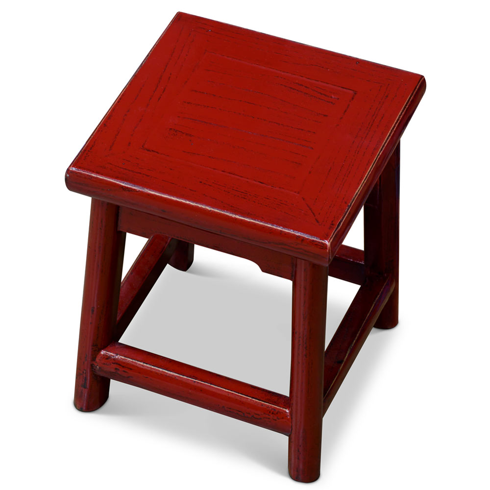 Distressed Red Petite Chinese Village Wooden Bench