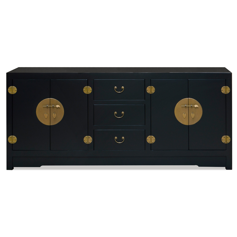 Matte Black Elmwood Chinese Ming Sideboard with Assorted Compartments