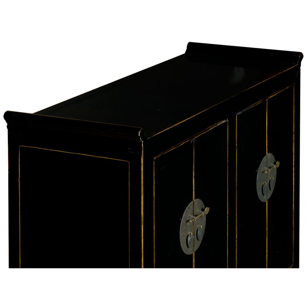 Distressed Black Elmwood Altar Style Ming Oriental Cabinet