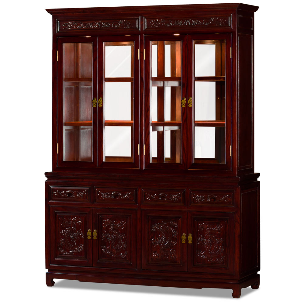 Dark Cherry Elmwood Dragon Oriental China Cabinet