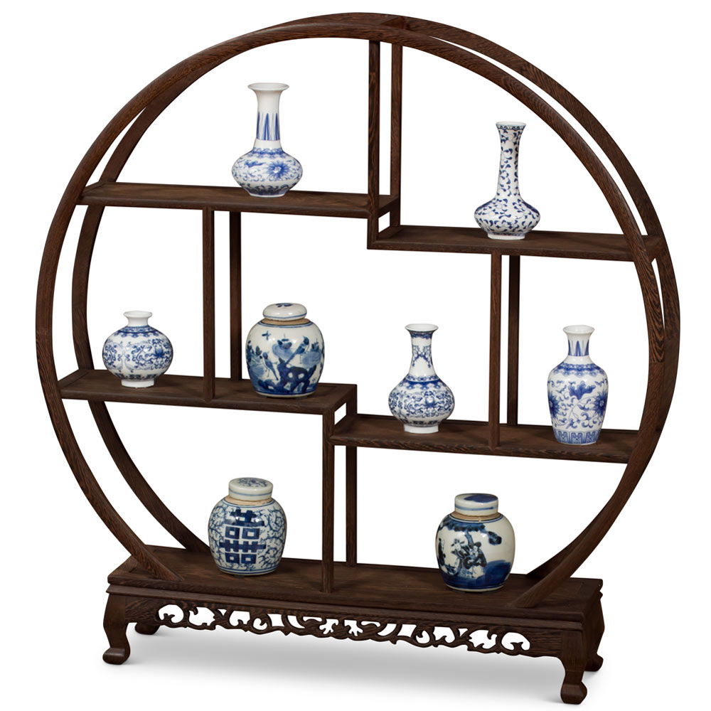 Small Elmwood Asian Moon Curio Stand