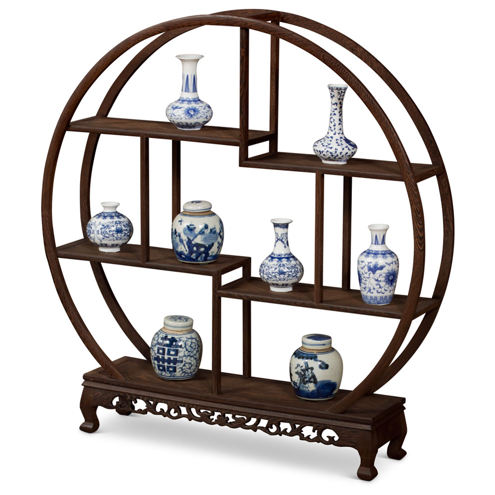 Small Elmwood Asian Moon Curio Stand