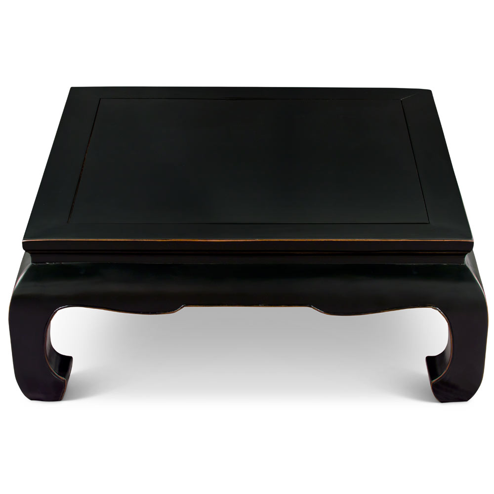 Distressed Black Elmwood Chinese Ming Chow Square Coffee Table