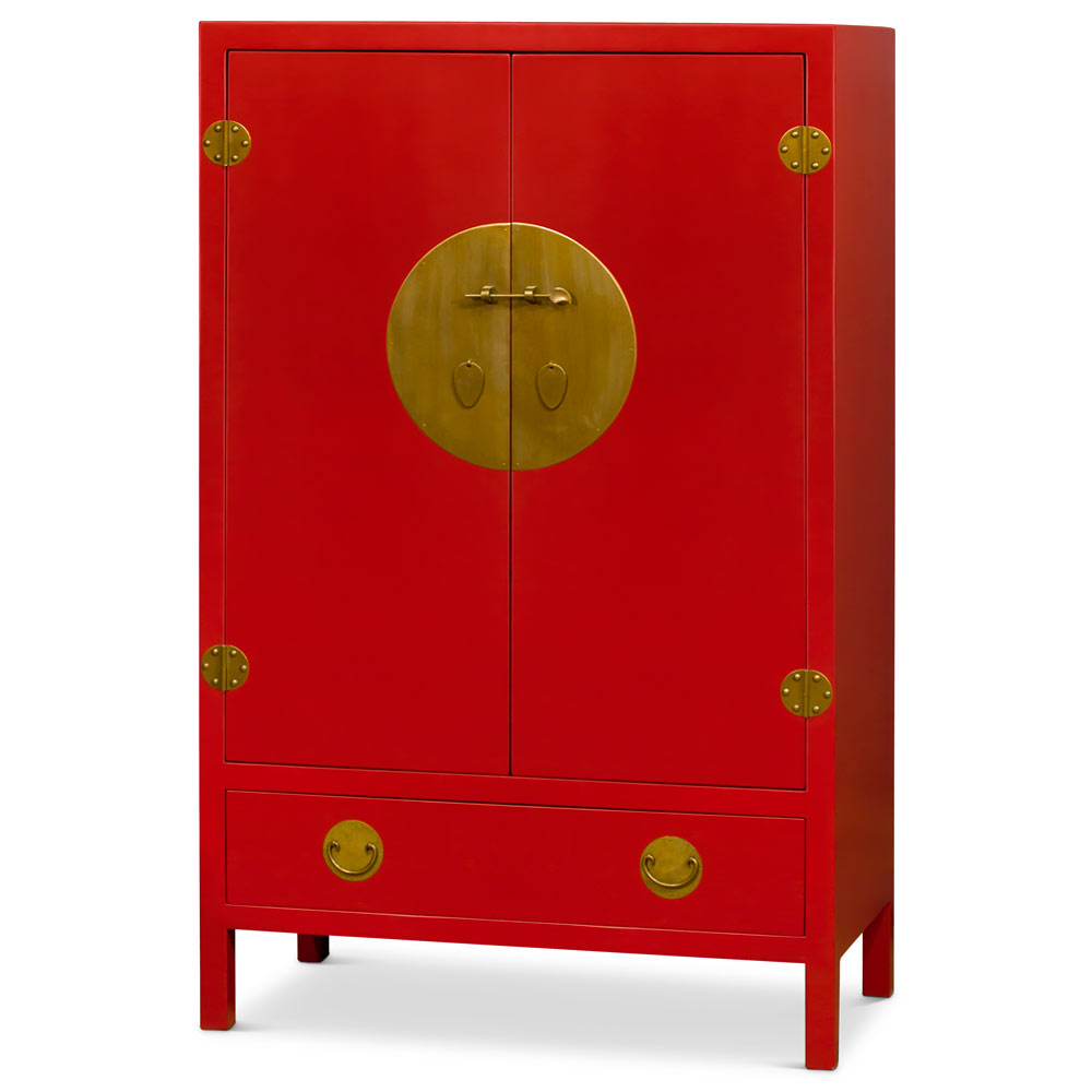 Red Elmwood Chinese Ming Wedding Armoire