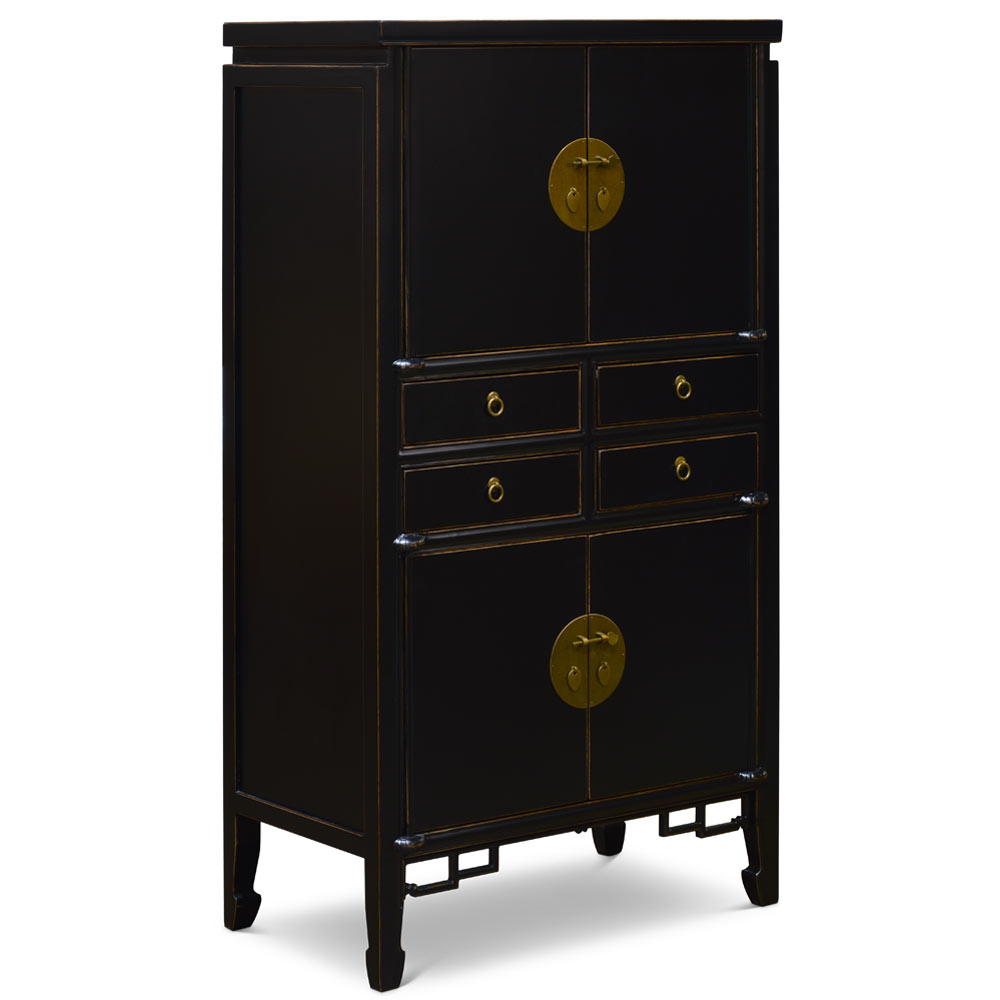 Distressed Black Elmwood Chinese Ming Armoire