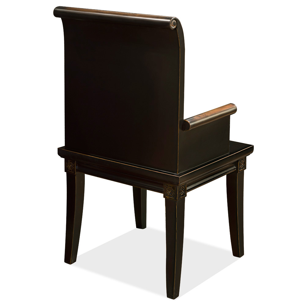 Distressed Black Elmwood Zhou Yi Asian Arm Chair