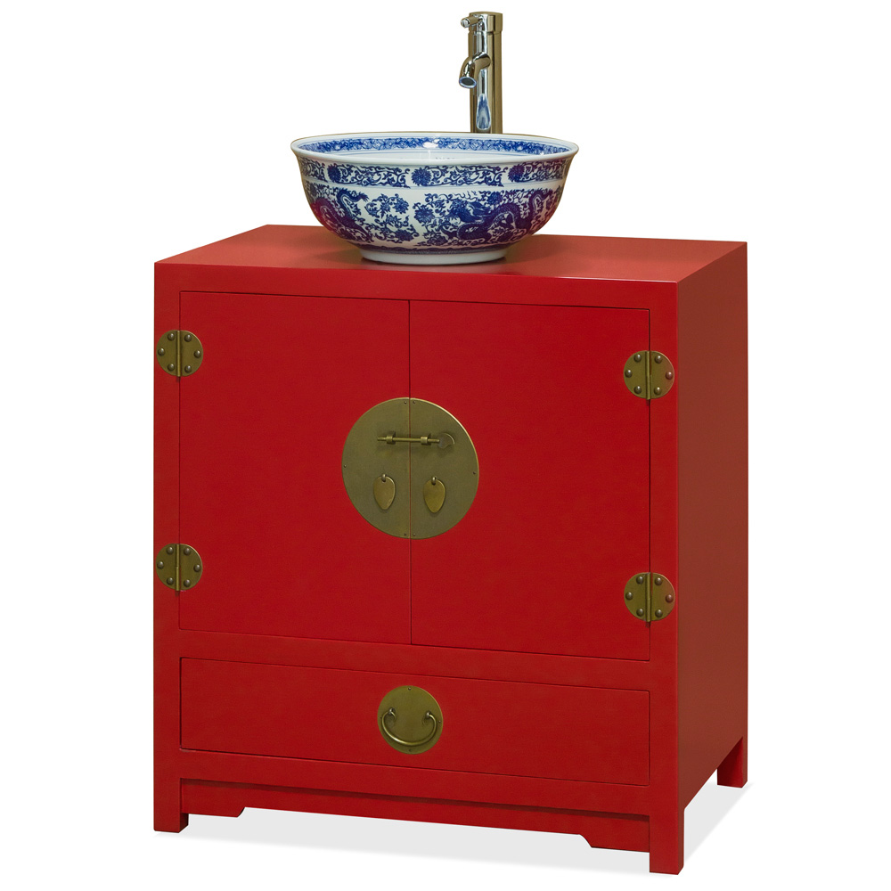 Red Elmwood Chinese Ming Vanity Cabinet