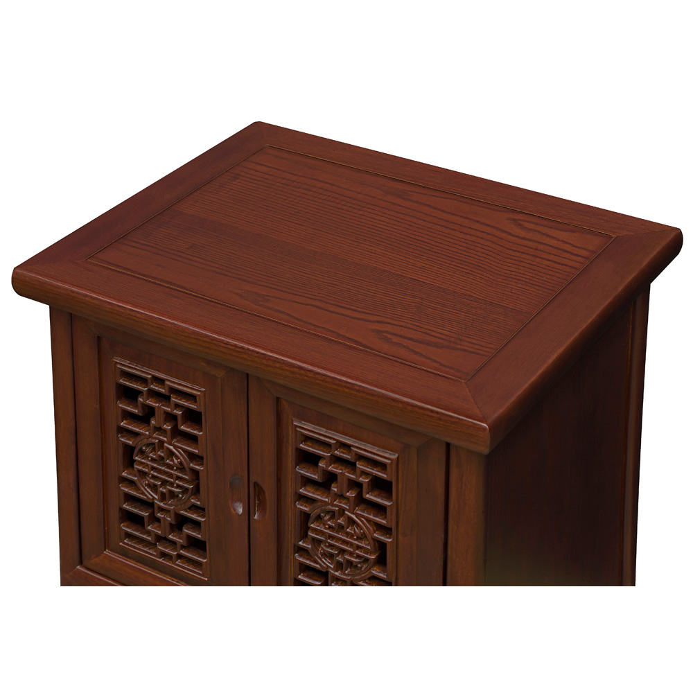 Walnut Finish Petite Elmwood Chinese Ming Cabinet with Lattice Doors