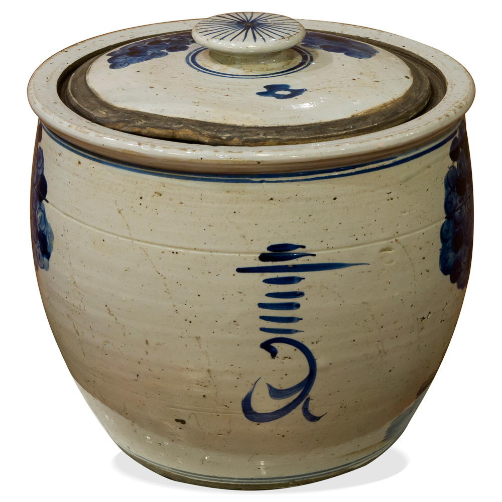 Vintage Blue and White Porcelain Rice Jar