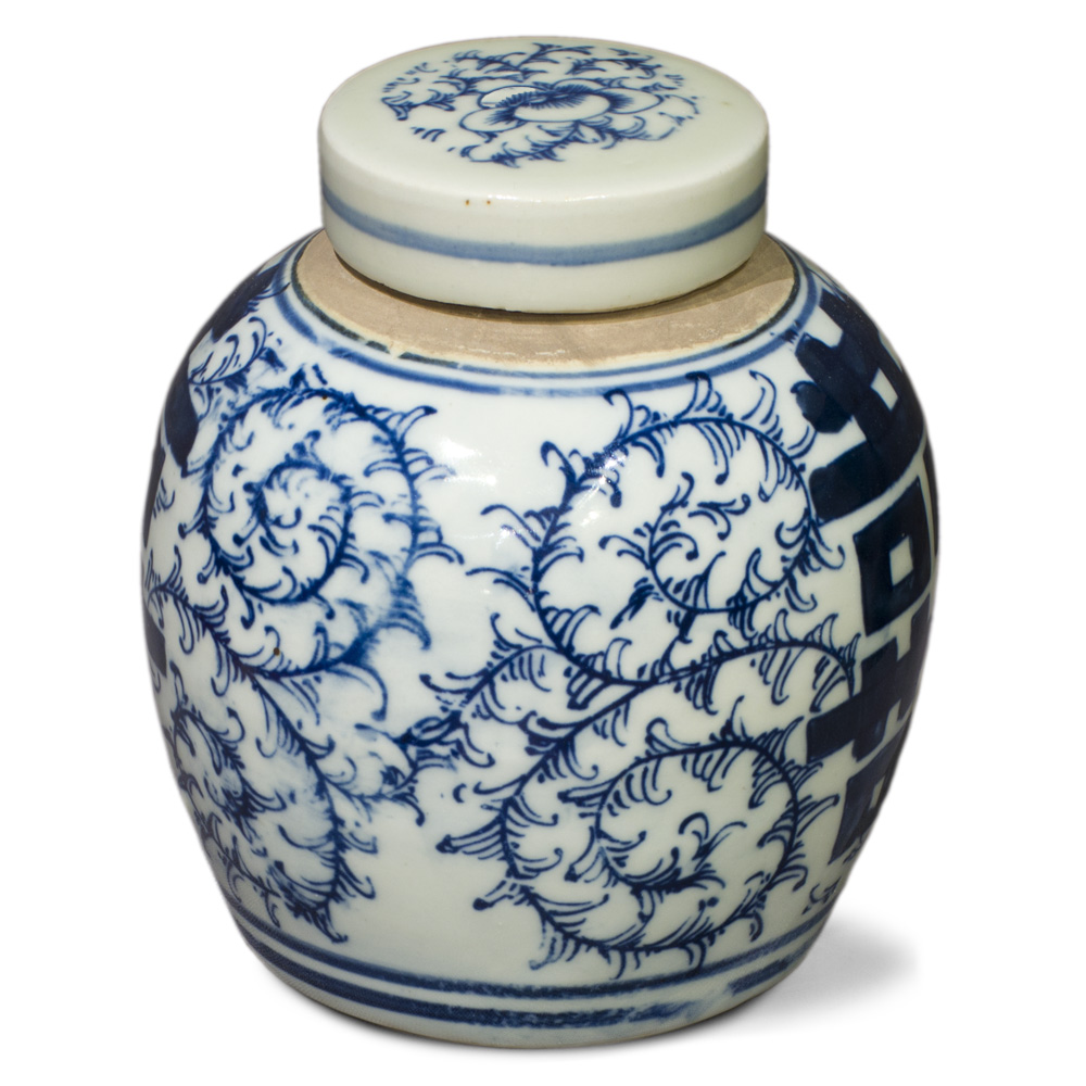 Blue and White Porcelain Double Happiness Chinese Jar