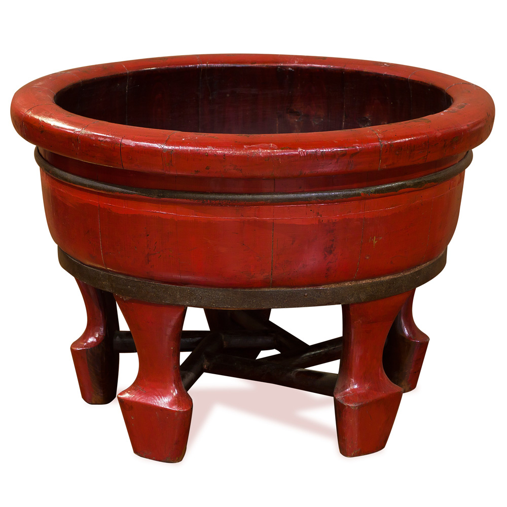 Vintage Red Wooden Water Basin