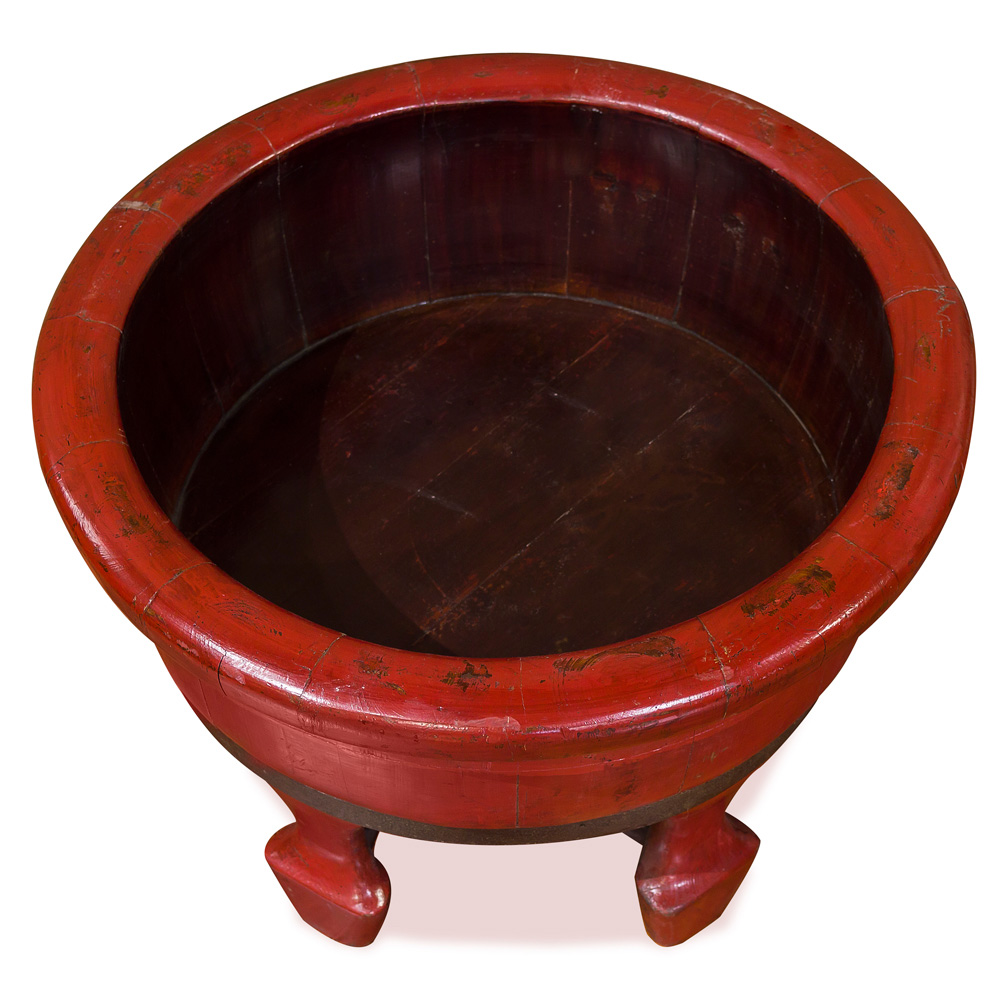 Vintage Red Wooden Water Basin