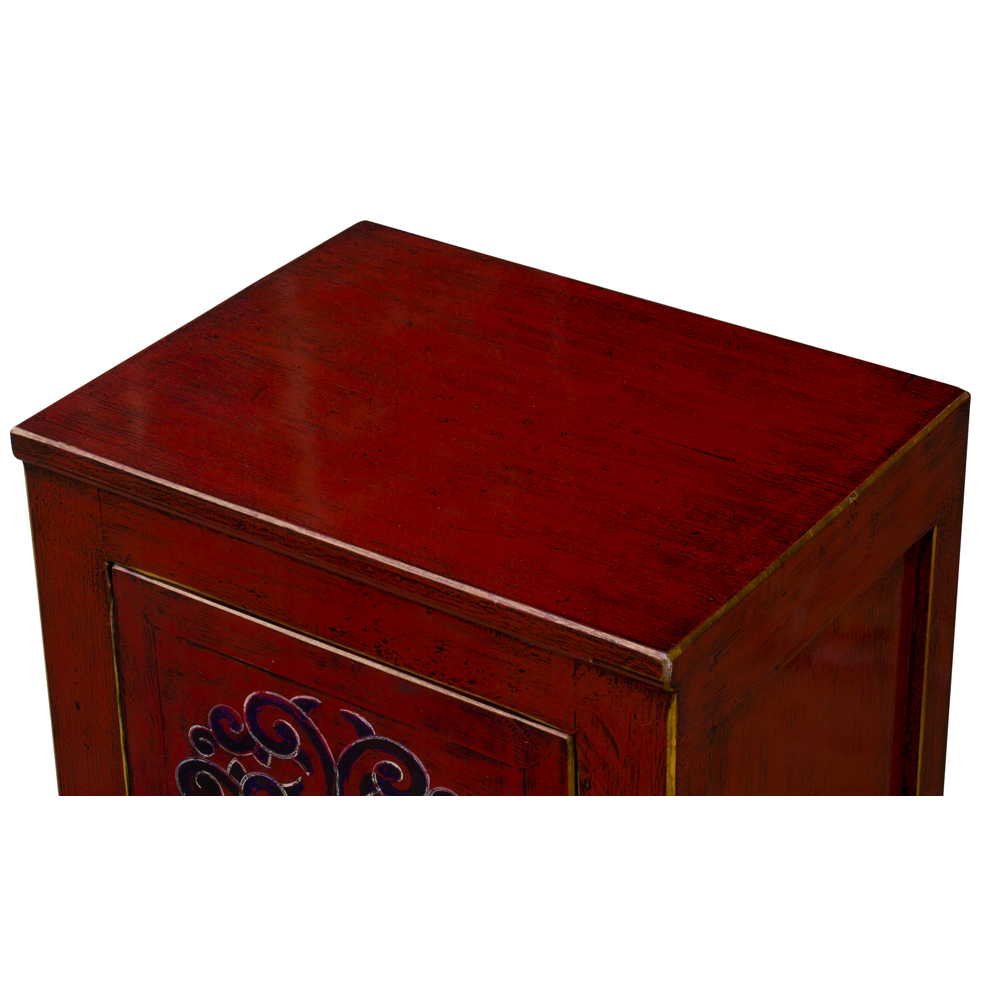 Distressed Dark Red Elmwood Tibetan Cabinet