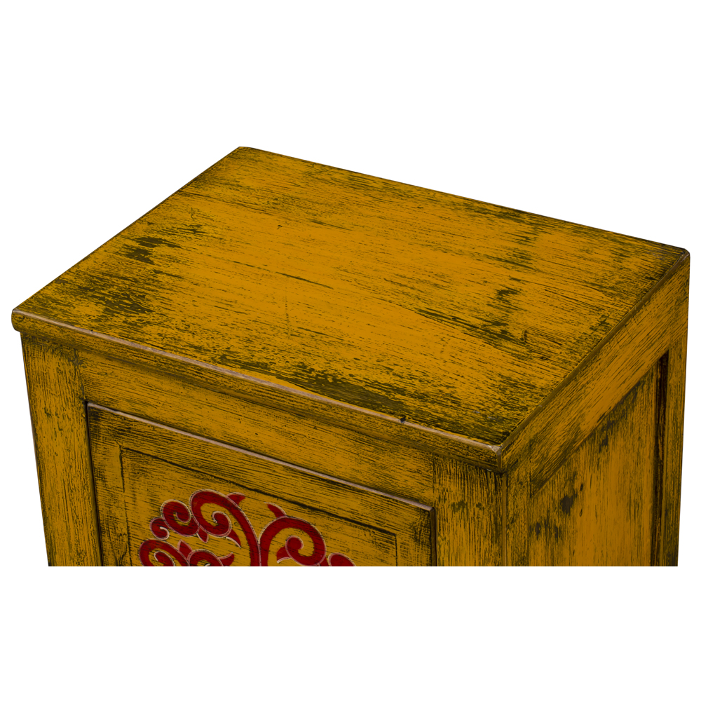 Distressed Saffron Yellow Elmwood Tibetan Cabinet
