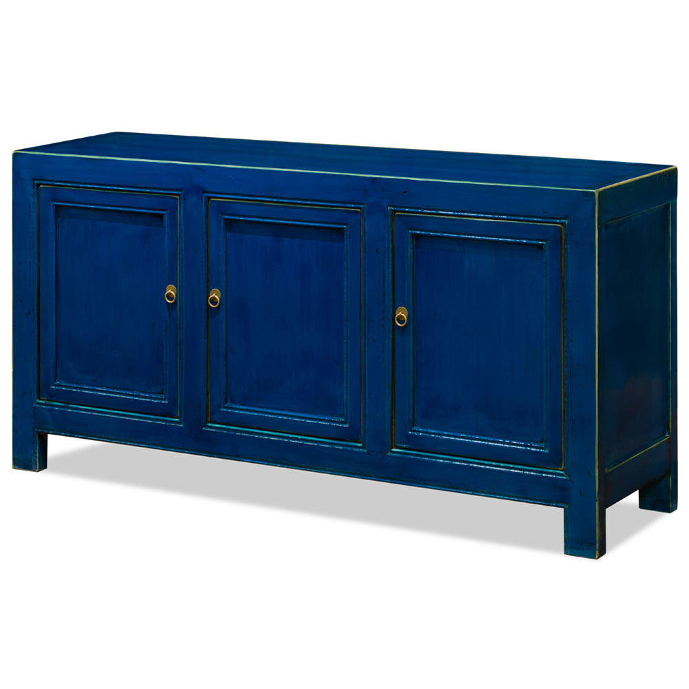 Distressed Navy Blue Elmwood Chinese Tang Cabinet