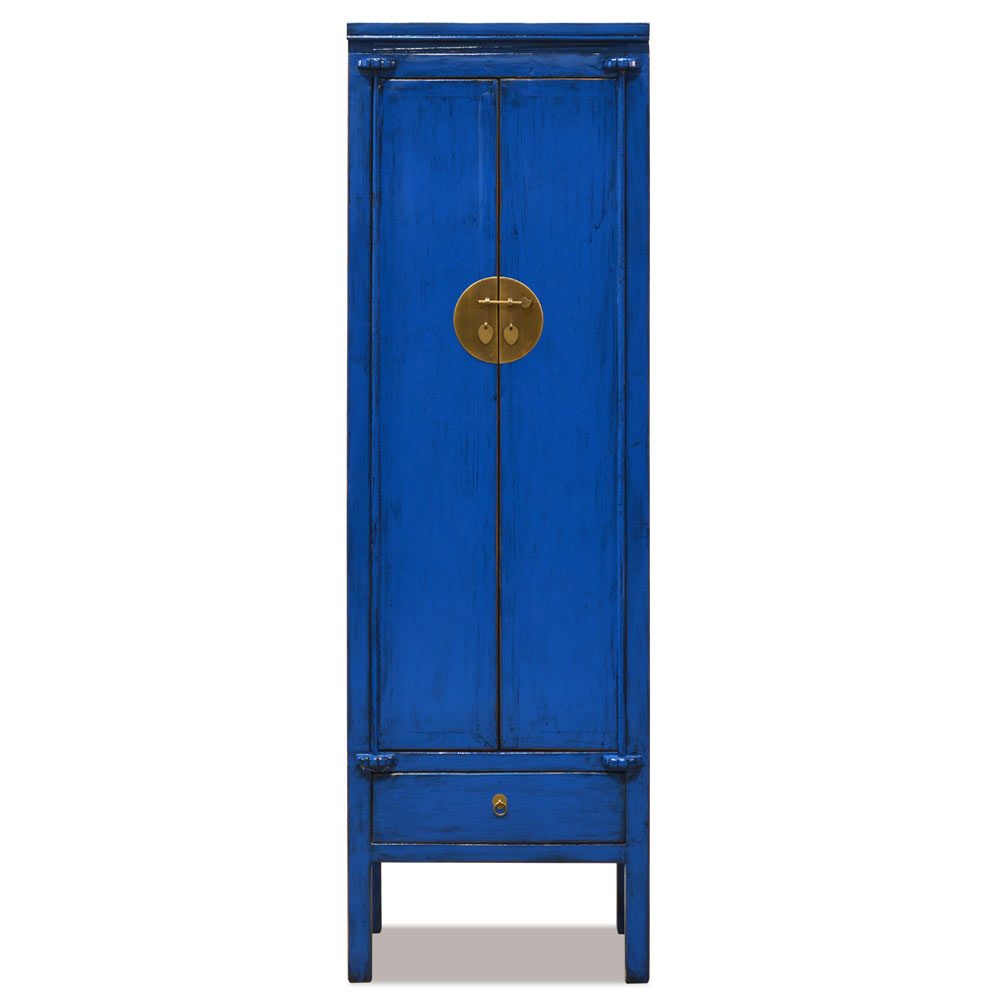 Distressed Navy Blue Elmwood Chinese Ming Armoire