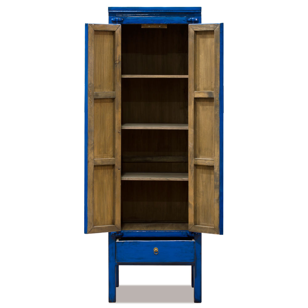 Distressed Navy Blue Elmwood Chinese Ming Armoire