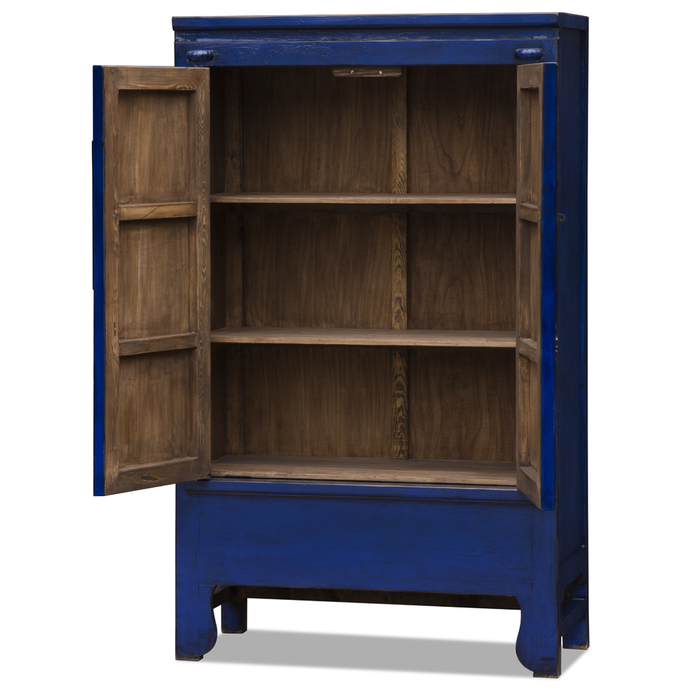 Distressed Navy Blue Elmwood Chinese Ming Wedding Armoire