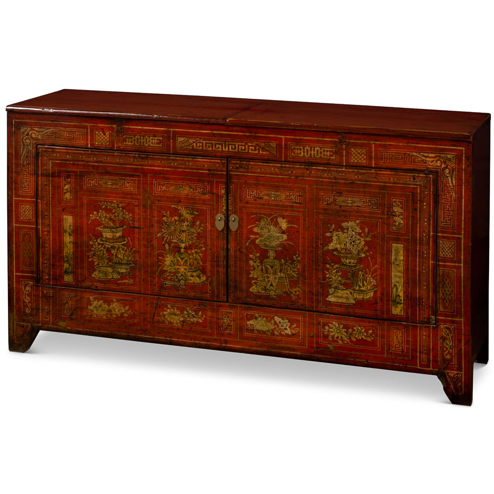 Elmwood Dark Red Dong-Bei Oriental Cabinet