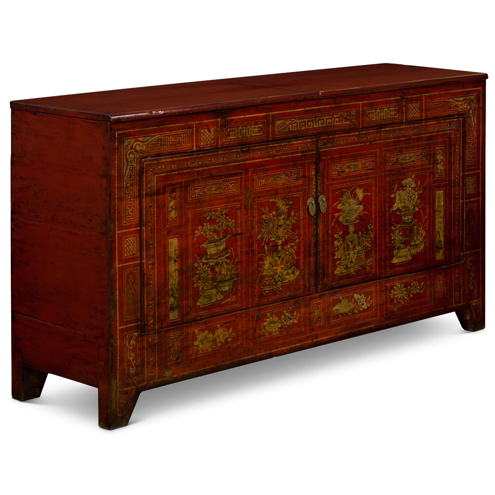 Elmwood Dark Red Dong-Bei Oriental Cabinet