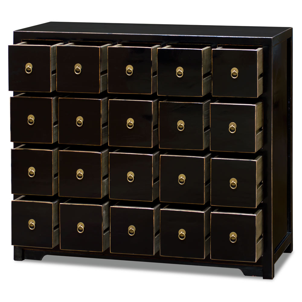 Elmwood Distressed Black Chinese Apothecary Chest