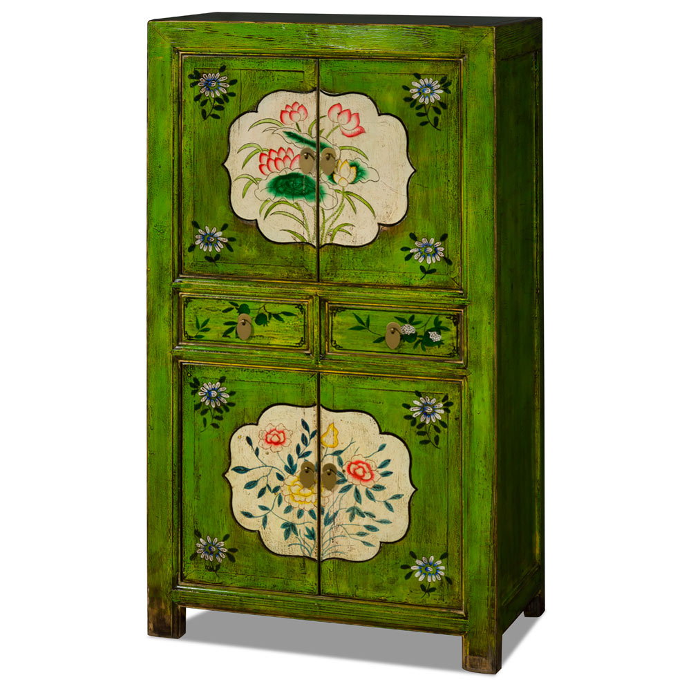 Su Chow Green Elmwood Oriental Tall Storage Cabinet