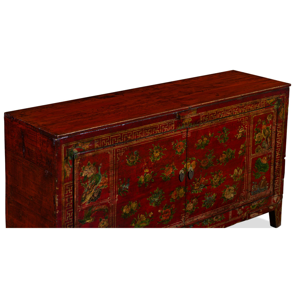 Elmwood Distressed Red Dong-Bei Oriental Cabinet