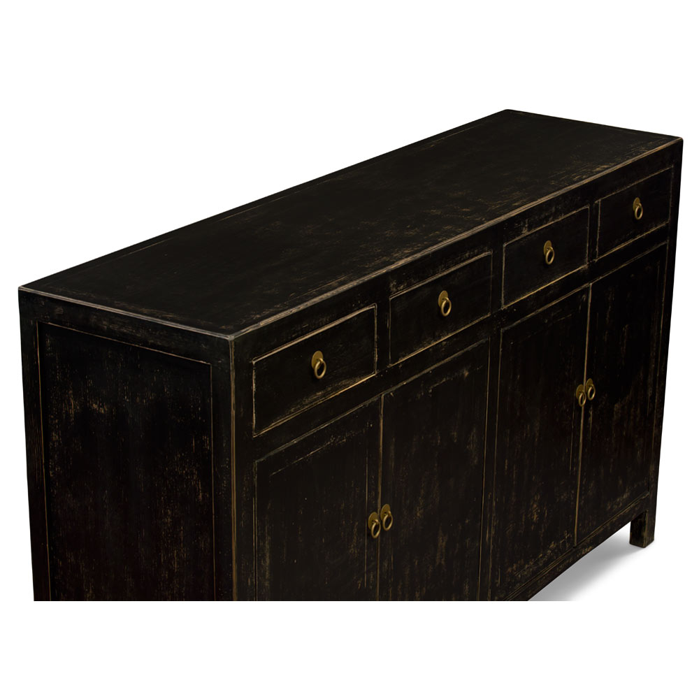 Distressed Matte Black Elmwood Ming Oriental Cabinet