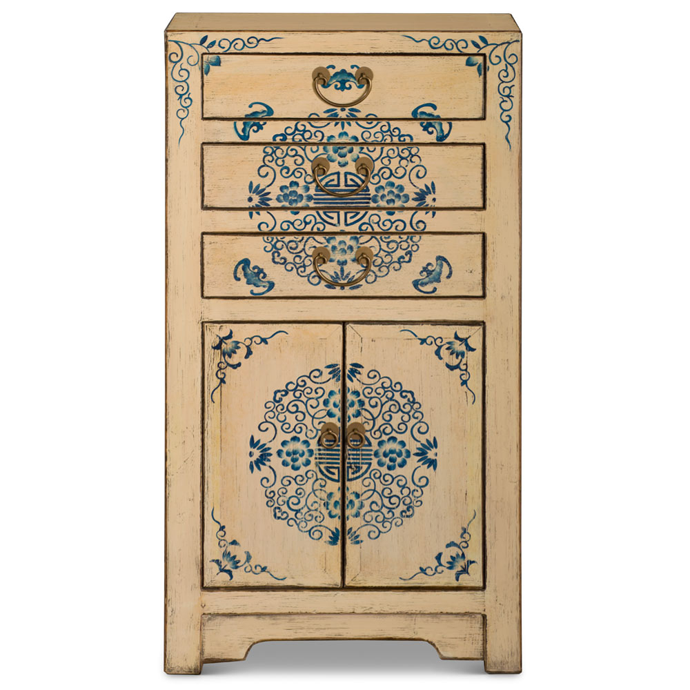 Distress Beige and Blue Elmwood Longevity Cabinet