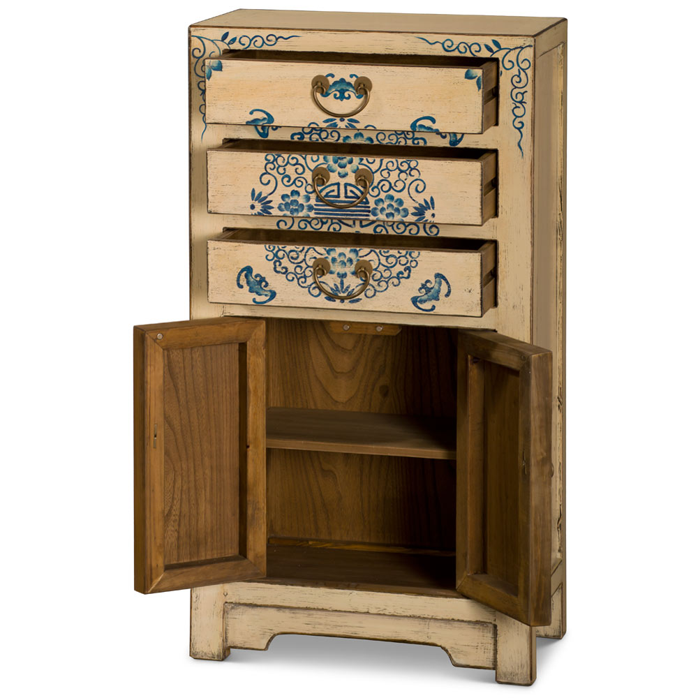 Distress Beige and Blue Elmwood Longevity Cabinet