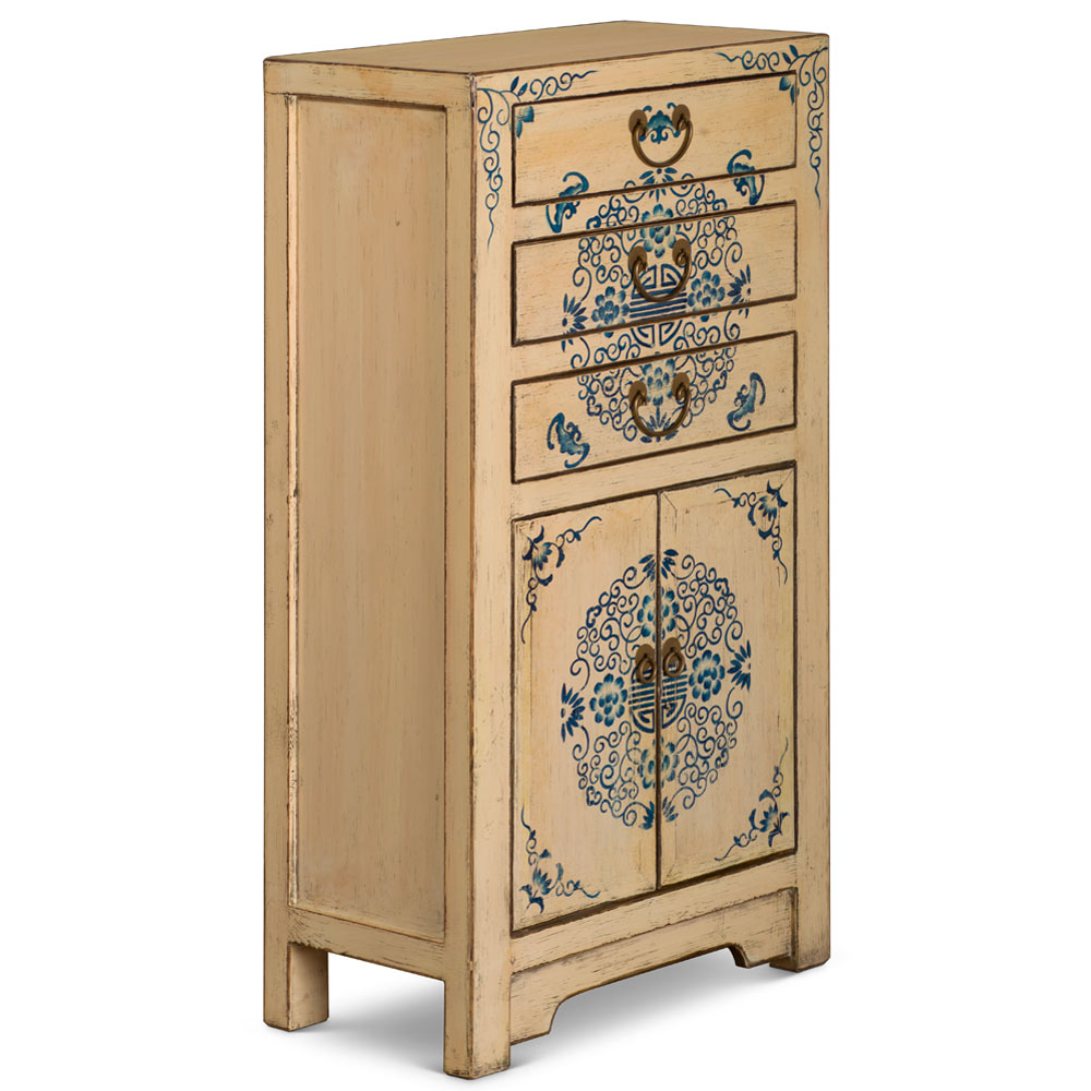 Distress Beige and Blue Elmwood Longevity Cabinet