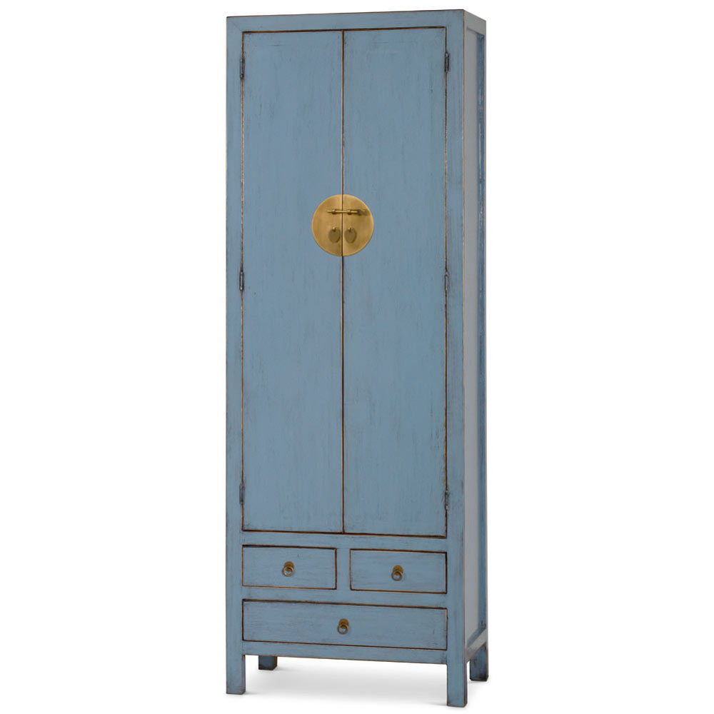 Distressed Pastel Blue Elmwood Ming Armoire