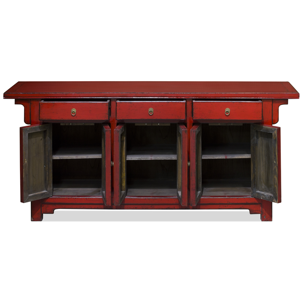 Distressed Red Elmwood Peking Oriental Altar Sideboard