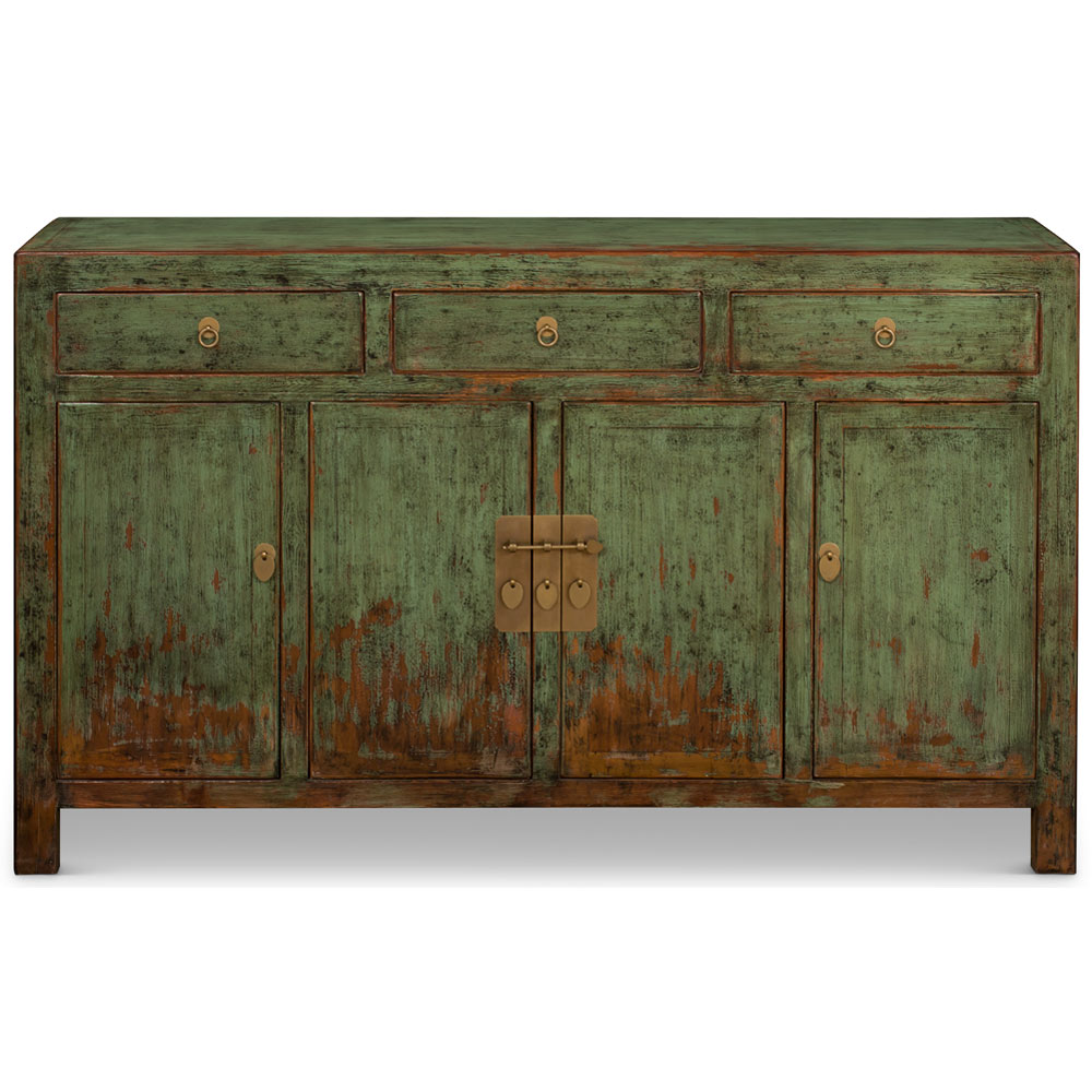 Distressed Teal Elmwood Peking Asian Sideboard