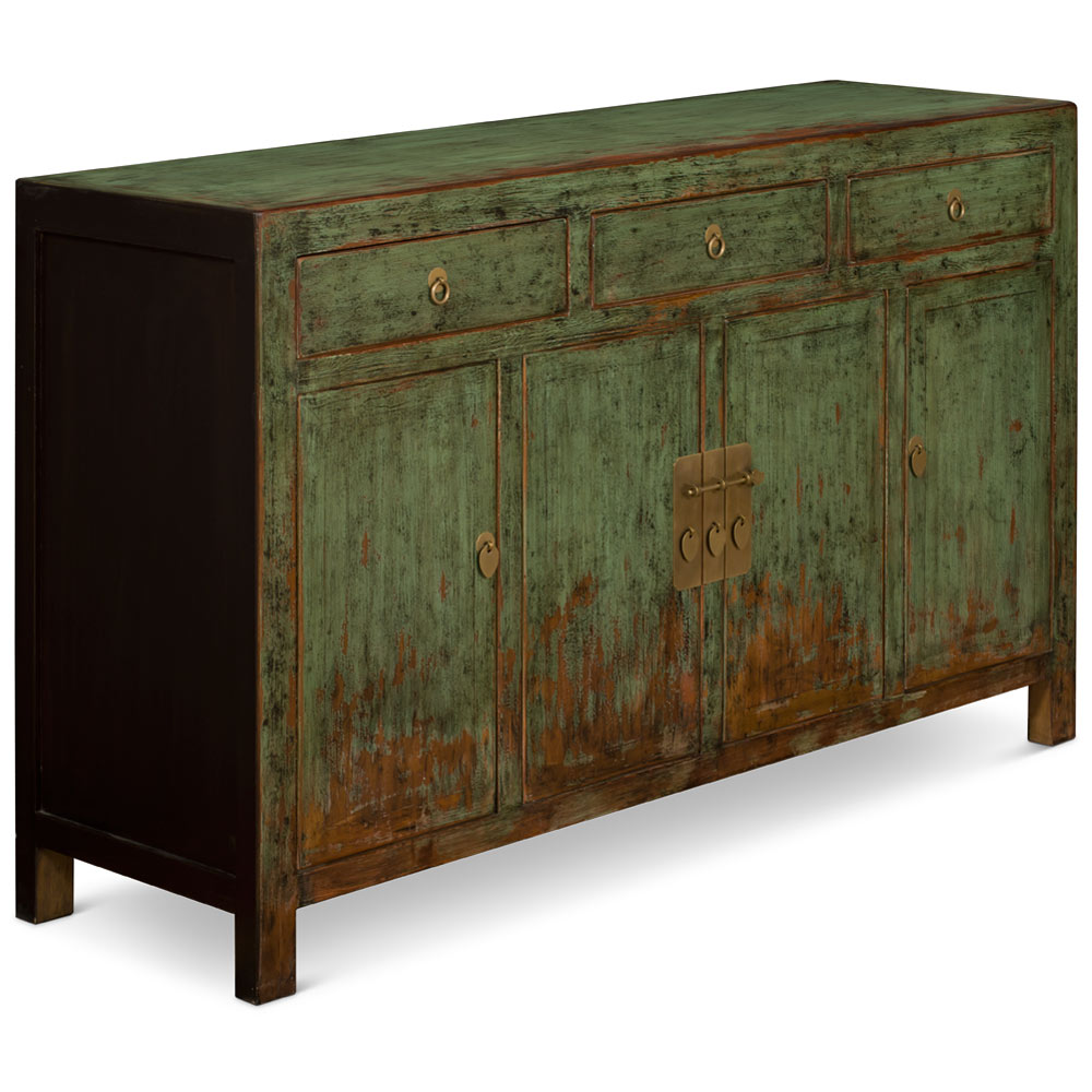 Distressed Teal Elmwood Peking Asian Sideboard