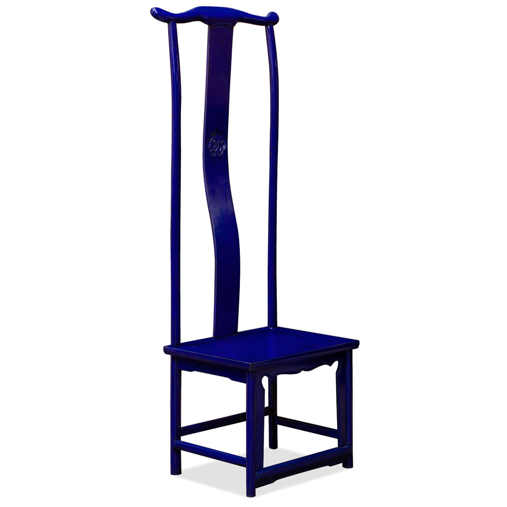 Distressed Navy Blue Elmwood Chinese Ming Tall Chair