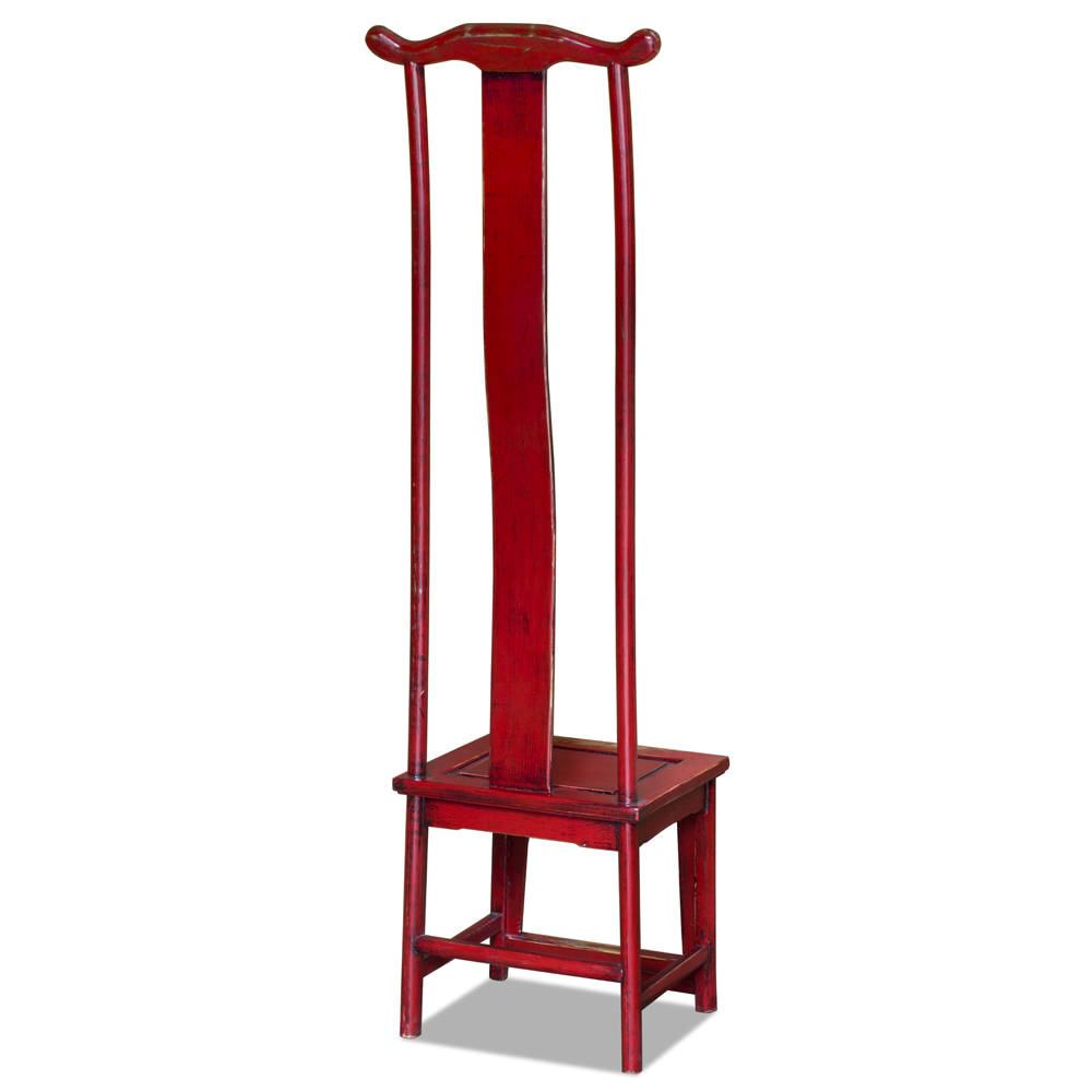 Distressed Red Elmwood Chinese Ming Tall Chair