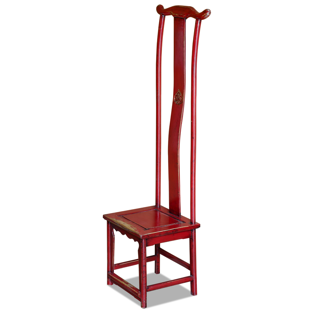 Distressed Red Elmwood Chinese Ming Tall Chair